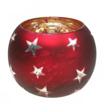 Lámpás üveg teamécses üveg piros csillagokkal Ø12cm H9cm