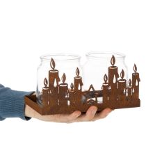 tételeket Fém lámpás üvegbetéttel, rozsdás fém bevonattal, dekoratív gyertyatartóval, 21,5 cm
