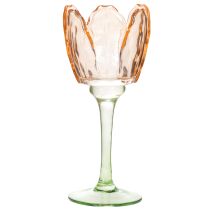 tételeket Tulipán alakú üveg mécsestartó, vintage stílusú, romantikus lakberendezési tárgy, 20cm