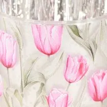 tételeket Dekoratív üveglámpás tulipán mintával tavaszi otthoni dekorációhoz, 8 cm, 4 darab.