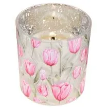 tételeket Dekoratív üveglámpás tulipán mintával tavaszi otthoni dekorációhoz, 8 cm, 4 darab.