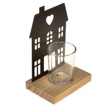 tételeket Lámpás ház fém fekete fa talppal H15cm 2db