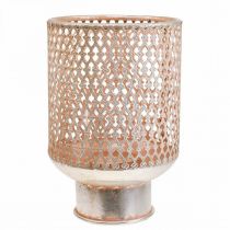 Lámpás fém gyertyatartó üveg ezüst rózsaszín Ø18cm H27cm