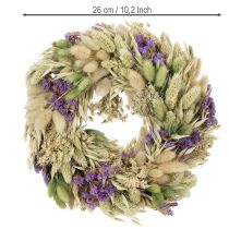 tételeket Szárított virágkoszorú tavaszra és nyárra, asztalra és bejárati ajtóra, különleges alkalmakra színes díszítésekkel, 26 cm