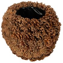 tételeket Dekoratív virágcserép fenyőtobozokkal, natúr hatású, 27 cm. Kerek fenyőtoboz cserép, natúr barna, fenyőtobozokból, 27 cm x 22 cm.