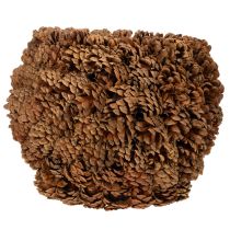 tételeket Dekoratív virágcserép fenyőtobozokkal, natúr hatású, 27 cm. Kerek fenyőtoboz cserép, natúr barna, fenyőtobozokból, 27 cm x 22 cm.