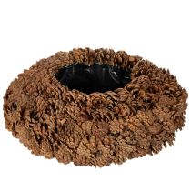 tételeket Kerek fenyőtoboz cserép ültetőnek, 38cm; kerek fenyőtoboz cserép, natúr barna, fenyőtobozokból, 38cm x 14cm