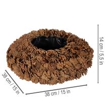 tételeket Kerek fenyőtoboz cserép ültetőnek, 38cm; kerek fenyőtoboz cserép, natúr barna, fenyőtobozokból, 38cm x 14cm
