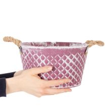 tételeket Cinktál, rombusz alakú, kötél fogantyúkkal, lila/fehérre meszelt, Ø24,5cm M14cm