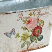 Vintage virágkád, fém cserép fogantyúval, ültető rózsákkal 18cm H10,5cm