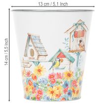 tételeket Bádogcserép madárházakkal, nyári dekoráció, virágtartó, H14.5cm Ø13.5cm