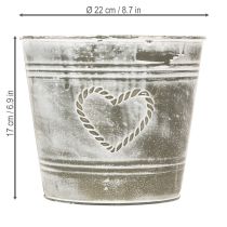 tételeket Shabby Chic fém virágcserép szív alakú mintával, Ø22cm, M17.5cm