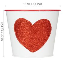 tételeket Fehér virágcserép piros szívvel, ültető, Ø13cm M10.5cm
