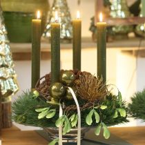 tételeket Üveg karácsonyfadíszek, fényes, olíva és ezüstszürke színben, 5 cm, 24 darab