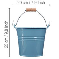 tételeket Dekoratív vödör, fém, fa fogantyú, virágcserép, kék, 16 cm magas, 2 darab
