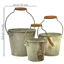 tételeket Dekoratív fém vödör rozsda vintage Ø15/17.5/22cm 3 db-os szett