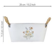 tételeket Dekoratív ovális fémtál, fehér, természetes virágmintával, H26cm