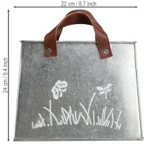 tételeket Dekoratív táska, ezüst, fehér, barna, fém, virágcserép, H22cm, 2 darab