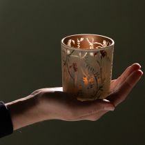 tételeket Dekoratív üveglámpás virágmotívummal hangulatos otthoni kiegészítőkhöz, 8 cm, 4 darab.