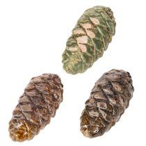 tételeket Dekoratív kerámia fenyőtobozok, vegyes zöld, sárga, barna színben, 8,5 cm, 6 darab