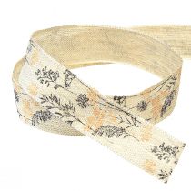 tételeket Dekoratív füvek és levelek len szalag natúr 25mm 18m
