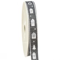 tételeket Dekoratív szalag karácsonyi házakhoz és karácsonyfákhoz antracit fehér 15mm 20m