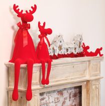 tételeket Dekoratív jávorszarvas figura masnival, ülő, pelyhesített polcon ülő, 54cm