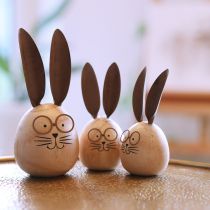 tételeket Dekoratív nyúl fából és fémből, humoros mintával, barátságos, figyelemfelkeltő, 19 cm, 2 darab