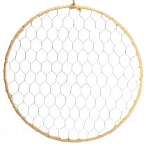 tételeket Dekoratív fémgyűrű Ø38cm, függő dekoráció, raffia, ezüst, natúr, bohém fali dekoráció, sokoldalú dekoráció, 4 darab