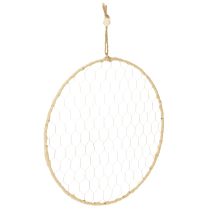 tételeket Dekoratív fémgyűrű Ø38cm, függő dekoráció, raffia, ezüst, natúr, bohém fali dekoráció, sokoldalú dekoráció, 4 darab