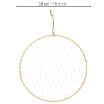 tételeket Dekoratív fémgyűrű Ø38cm, függő dekoráció, raffia, ezüst, natúr, bohém fali dekoráció, sokoldalú dekoráció, 4 darab