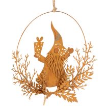 tételeket Karácsonyi díszgyűrű, rénszarvas gyűrűben, Mikulás ajándékkal, fém díszítés, rozsdás felület, Ø18cm, 2 db-os szett