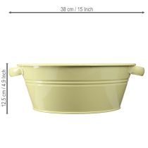 tételeket Dekoratív fémtál, zöldessárga, virágtál füllel, Ø33,5cm
