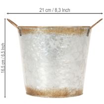 tételeket Dekoratív kaspó fülekkel, ültetővödör, fém edény, ezüst, rozsdás acél, Ø17cm M16.5cm