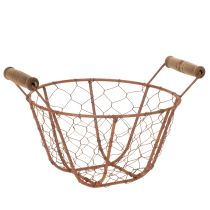 tételeket Drótkosár, fémkosár fogantyúval, fa, rozsda, dekoratív, Ø18cm