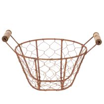 tételeket Drótkosár, fémkosár fogantyúval, fa, rozsda, dekoratív, Ø18cm