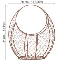 tételeket Drótkosár, fém virágtartó, tavaszi dekoráció, húsvéti kosár, barna, rozsdabarna felület, M34cm H30cm