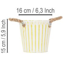 tételeket Ültetővödör, ültető fogantyúkkal, fém díszítéssel, rózsaszín/zöld/sárga shabby chic Ø16.5cm M15cm 3 darabos szett