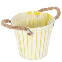 tételeket Ültetővödör, ültető fogantyúkkal, fém díszítéssel, rózsaszín/zöld/sárga shabby chic Ø16.5cm M15cm 3 darabos szett