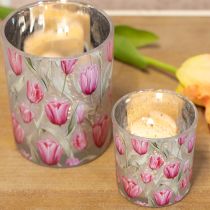 tételeket Elegáns, tulipán motívumos lámpás hangulatos tavaszi dekorációhoz, 12,5 cm, 2 darab.