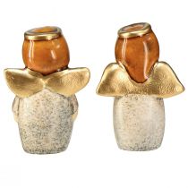 tételeket Bájos angyalduó kerámiából krémfehér színben, arany díszítéssel - 8,6 cm - Mennyei dekoratív figurák - 2 db