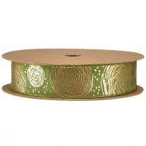 tételeket Ajándék szalag arany rózsákkal Zöld ékszerszalag 25mm 15m