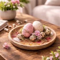 tételeket Virágokkal és pillangókkal díszített fa tányérok, natúr rózsaszín, Ø15cm, 3 darab