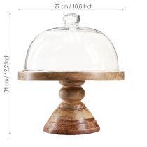 tételeket Üvegkupolás fa tányér, díszes üvegharanggal, Ø27cm M31cm