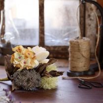 tételeket Művirág csokor, rózsa, hortenzia, száraz hatású, vintage dekoráció, 38cm