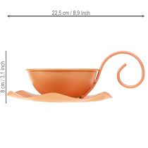 tételeket Fém díszpohár, narancssárga, Ø11,5cm, M6cm, csészealjjal, 2 darab