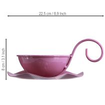 tételeket Fém díszes bögre csészealjjal, rózsaszín, M8cm Ø11.5cm, 2 darab