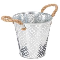 tételeket Fém ültetőcserép, virágcserép fülekkel, virágmintás ültető Ø18cm