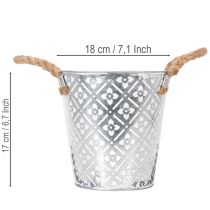 tételeket Fém ültetőcserép, virágcserép fülekkel, virágmintás ültető Ø18cm