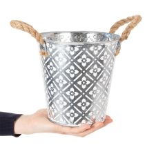 tételeket Fém ültetőcserép, virágcserép fülekkel, virágmintás ültető Ø18cm